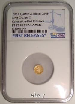 2023 Grande-Bretagne 1/40 oz Or Couronnement du Roi Charles III NGC PF70 UCAM