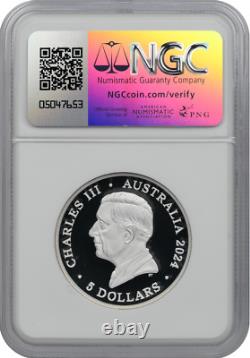2024 AU 5 $ Sablier DOLPHIN NGC ARGENT PF70 ULTRA CAMÉE HR + Boîte de frappe & COA
