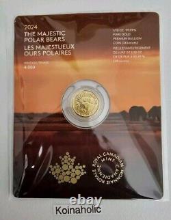 2024 Les majestueux Ours Polaires 1/10 Oz Or de la Monnaie Royale Canadienne, Pièce impressionnante