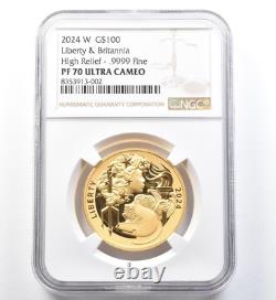 2024-W 100 $ Liberté Britannia Or Commemoratif Relief Élevé PF70 UCAM NGC 1315