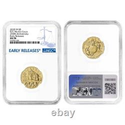 2025-W UNC 5 $ US Corps des Marines 250e Anniversaire Or Commemoratif NGC MS70