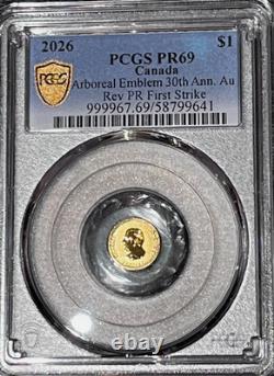 2026 CANADA. Pièce de monnaie en lingot d'or pur 9999 de 1 $ EMBLÈME ARBOREAL PCGS PR69