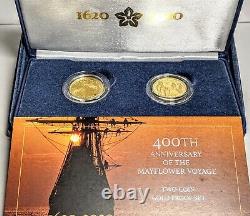 400e Anniversaire Du Mayflower Voyage 2 Pièce Gold Proof Set Us Mint