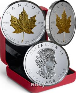 40e Anniversaire 2019 Feuille D’érable D’or Gml 50 $ 3oz Argent Proof Coin Canada
