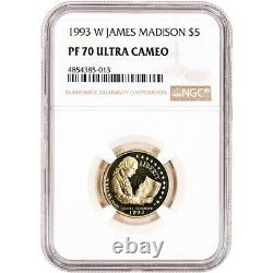 Billet de 5 dollars en or commémoratif des droits de l'homme des États-Unis de 1993, preuve commémorative NGC PF70 UCAM.
