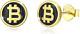 Boucles D'oreilles Bitcoin Sterling Argent Plaqué Or Bitcoin Commemorative Coin Studs
