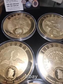 CINQ (5) Pièces Commémoratives Colossales de Grande Taille avec 4 Certificats d'Authenticité en Cu recouvertes de 24k or