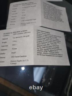 CINQ (5) Pièces Commémoratives Colossales de Grande Taille avec 4 Certificats d'Authenticité en Cu recouvertes de 24k or