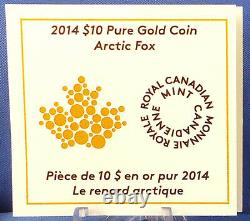 Canada 2014 10 $ Renard Arctique 99,99 % Pièce Numismatique Non Circulée À L’épreuve De L’or Pur