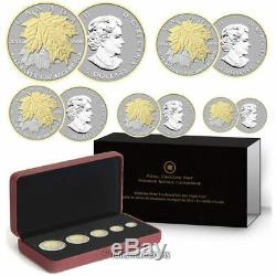 Canada 2014 5 Coin 24 Carats D'or Pur D'argent Feuille D'érable Set Fractional