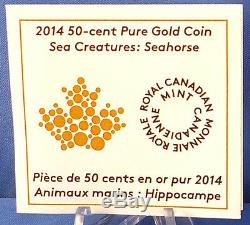 Canada 2014 Créatures De La Mer Seahorse, 1/25 Oz D'or Pur Preuve De 50 Cents, Pièce