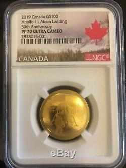 Canada 2019 Gold'50th Anniv. De Convex-forme Coin ' Apollo 11 Alunissage