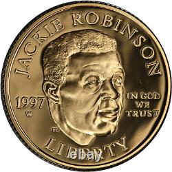 Carte anniversaire commémorative en or de 5 $ Jackie Robinson 1997-W, ensemble de pin's et patch.