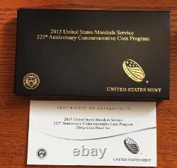 Coffret de trois pièces de monnaie de preuve des US Marshals de 2015