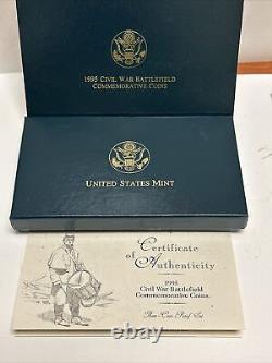 Coffret et certificat d'authenticité du jeu de pièces commémoratives en or et en argent de la bataille de la guerre civile de la Monnaie américaine de 1995