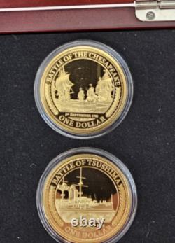 Collection de Dollars en Or des Plus Grandes Batailles Navales du Monde. Ensemble Complet de 8 Pièces avec Certificat d'Authenticité.