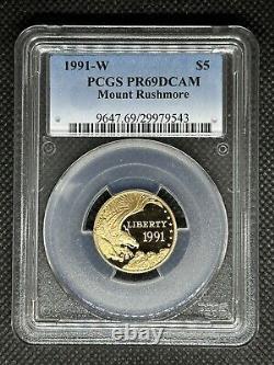 Commemoratif du mont Rushmore en or de 5 dollars de 1991-W, PR69DCAM PCGS