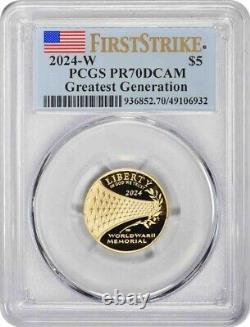 Commémoration de la plus grande génération 2024-W $5 en or PR70DCAM Première Frappe PCGS