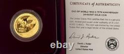Commémorative 2020 Fin de la Seconde Guerre mondiale 75e anniversaire 24K Or 25 $ - Boîte et CoA