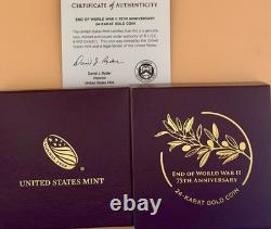 Commémorative 2020 Fin de la Seconde Guerre mondiale 75e anniversaire 24K Or 25 $ - Boîte et CoA