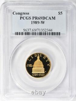 Congrès de 1989 - Pièce commémorative de 5 $ en or Pcgs Pr69dcam
