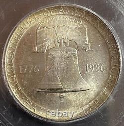 Demi-dollar du Sesquicentenaire de l'Amérique de 1926, ICG MS-64, Tons Dorés.