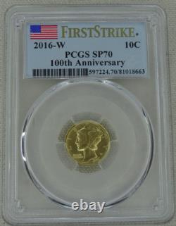 Dime en or Mercury 2016-W PCGS SP 70 1/10 Oz Monnaie de l'US Mint 10C Premier Coup