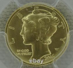 Dime en or Mercury 2016-W PCGS SP 70 1/10 Oz Monnaie de l'US Mint 10C Premier Coup