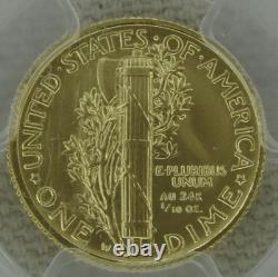 Dime en or Mercury 2016-W PCGS SP 70 1/10 Oz Monnaie de l'US Mint 10C Premier Coup