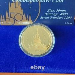 Disney 50e Anniversaire 24kt Plaqué Or Commémorative Coin Edition Limitée 4000