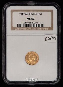 Dollar commémoratif en or McKinley de 1917 G$1, PL Fields NGC MS 62 SKU-G3598