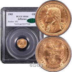 Dollar d'or commémoratif de l'achat de la Louisiane de 1903 (G$1) Jefferson PCGS MS64 CAC