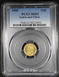 Dollar en or Lewis et Clark de 1905 noté MS62 par PCGS Beau coin