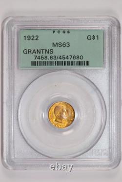 Dollar en or commémoratif Grant de 1922 Pcgs Ms63 Ogh Très PQ