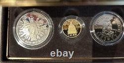 Ensemble commémoratif de 3 pièces en or et en argent de 1989 du Congrès 5 $ et 1 50c avec OGP COA