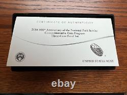 Ensemble commémoratif de pièces de preuve en argent et en or du United States Mint Park Service de 2016