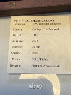 Ensemble commémoratif des pièces plaquées 24K de 70 mm des chartes de liberté de la Monnaie Américaine