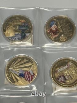 Ensemble de 28 pièces de monnaie colossales en proof de 2,75 pouces de la Monnaie américaine, 1 certificat d'authenticité manquant, plaqué or.