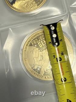 Ensemble de 28 pièces de monnaie colossales en proof de 2,75 pouces de la Monnaie américaine, 1 certificat d'authenticité manquant, plaqué or.