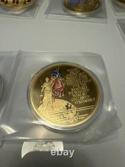 Ensemble de 28 pièces de monnaie colossales en proof de 2,75 pouces de la Monnaie américaine, 1 certificat d'authenticité manquant, plaqué or.