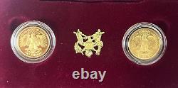 Ensemble de 2 pièces en or Proof et non circulées W de 5 $ Washington Bicentenaire 1999 OGP COA