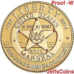 Ensemble de 3 pièces d'or et d'argent de preuve de 5 dollars du service des marshals des États-Unis WPS de 2015 SR7