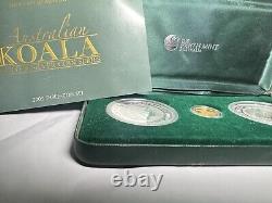 Ensemble de 3 pièces en or et en argent koala australien 2009 avec boîte d'origine/COA seulement 1000 exemplaires frappés