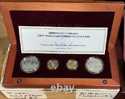 Ensemble de 4 pièces commémoratives de l'Institution Smithsonian de 1996, comprenant 2 pièces en or de 5 $ et 2 pièces en argent de 1 $, RARE