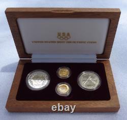 Ensemble de 4 pièces commémoratives des Jeux olympiques de 1988 en or de 5 $ et en argent de 1 $, preuve non circulée, dans une boîte