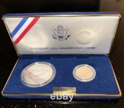 Ensemble de pièces de la Constitution de la Monnaie des États-Unis de 1987, pièce en dollar en argent et pièce de cinq dollars en or, certificat d'authenticité.