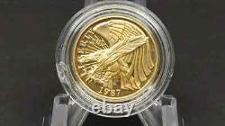 Ensemble de pièces de monnaie commémoratives de la Constitution des États-Unis de 1987 : pièce d'argent de 1 dollar et pièce d'or de 5 dollars avec certificat d'authenticité et étui.