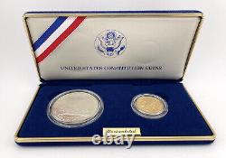 Ensemble de pièces de monnaie constitutionnelles de 1987: dollar en argent et pièce de 5 dollars en or.