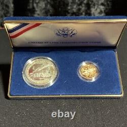 Ensemble de pièces de preuve de la Constitution de la Monnaie des États-Unis de 1987 ? Argent $ et Or cinq $ avec certificat d'authenticité.