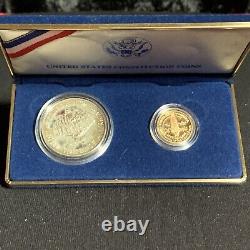 Ensemble de pièces de preuve de la Constitution de la Monnaie des États-Unis de 1987 ? Argent $ et Or cinq $ avec certificat d'authenticité.